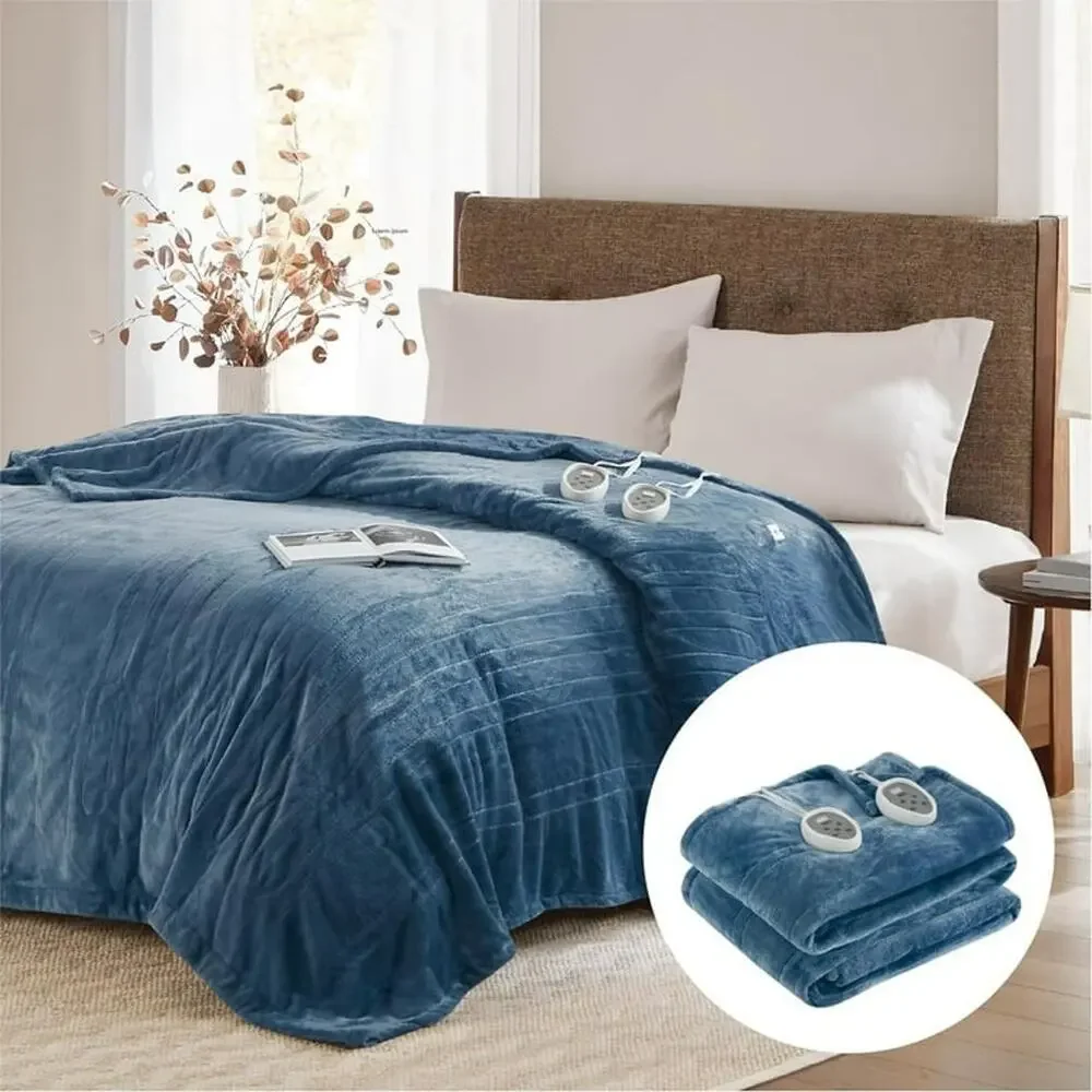 Degrees of Comfort Electric Fleece Heated Blanket King, Controller, Blue 100x90